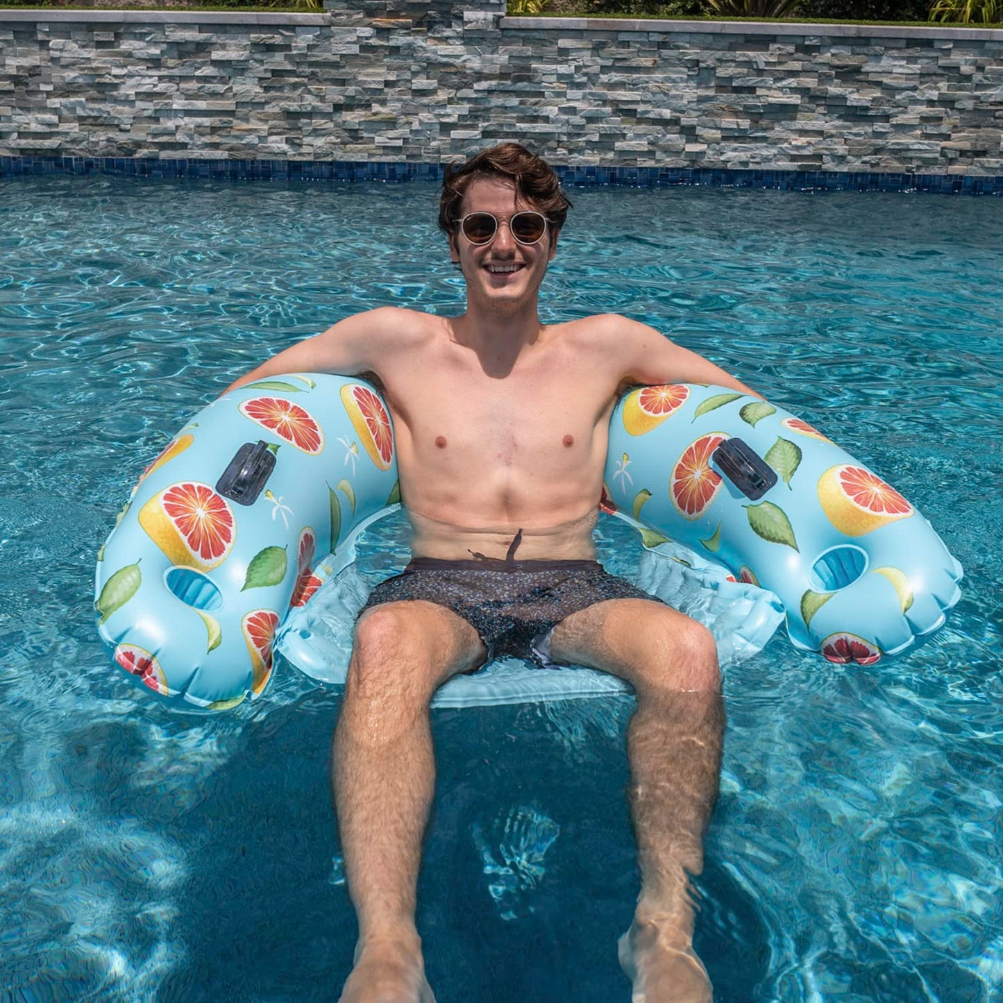 PoolCandy Sun Chair Water Raft, Multiple Chair Styles (Grapefruit Print Sun Chair Pool Float)