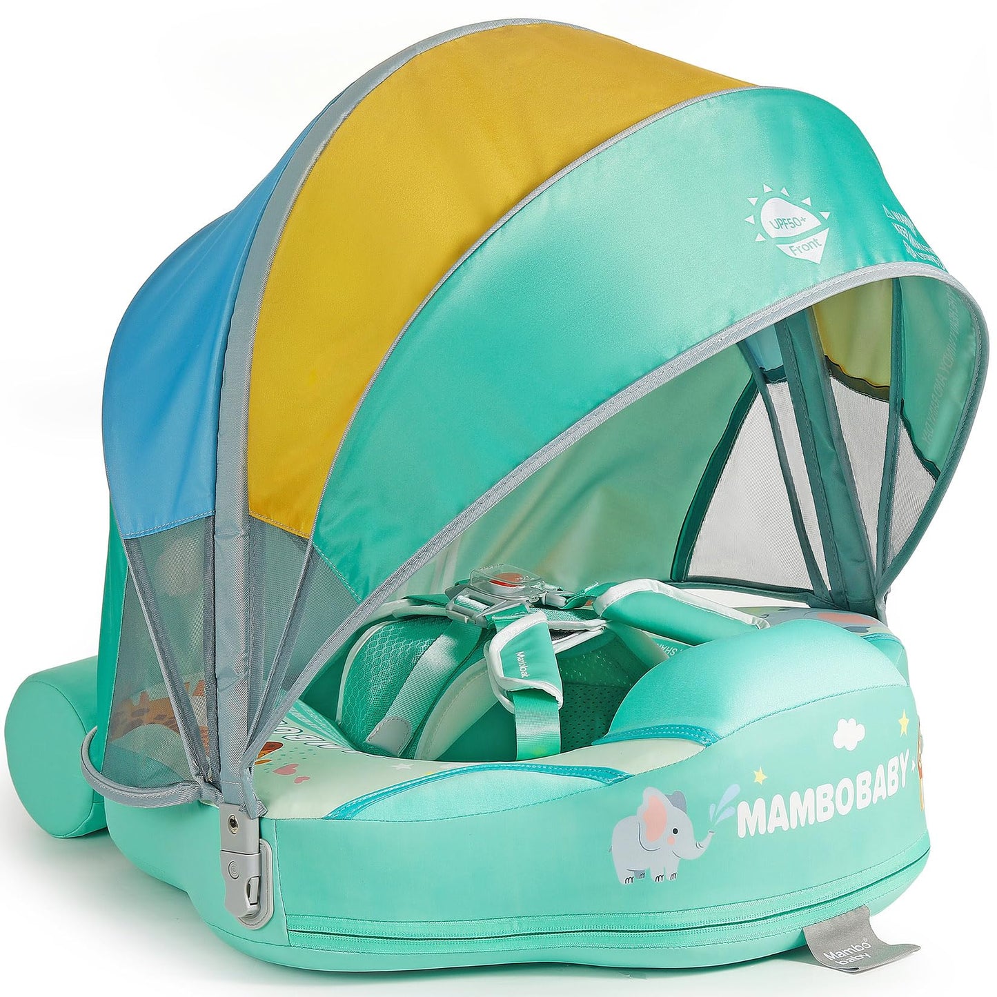 Mambobaby Float With Canopy Size Improved Non Inflatable Infant Baby Pool Float Smart Mambo Float Swim Trainer Add Tail Baby Swim Float Mambo Baby Float Solid Air Free Water Waist Swimming Ring