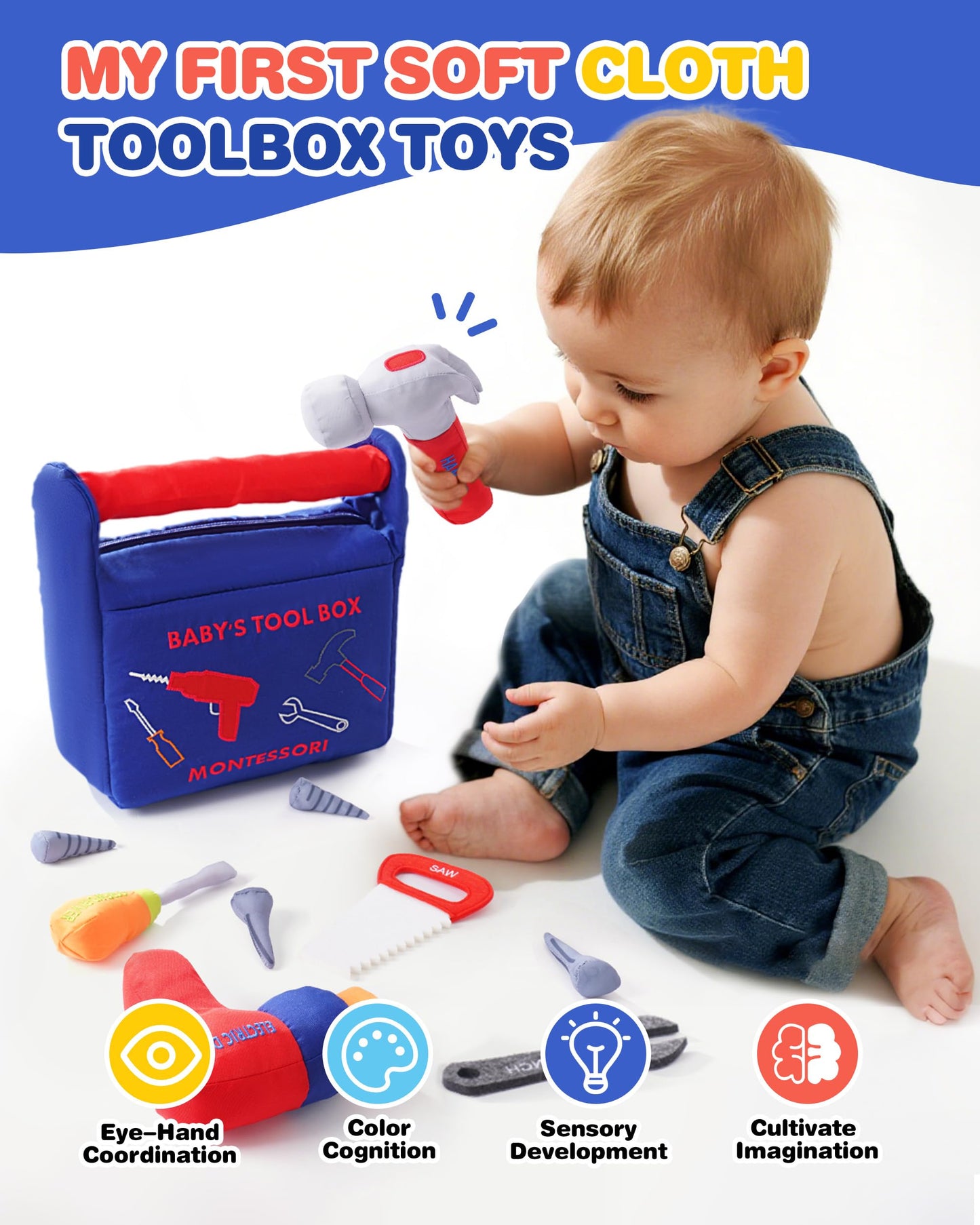 Jollybaby Soft Kid Tool Box Set - Montessori Construction Toy - Child-size - Blue - Model WLTH8176J-2