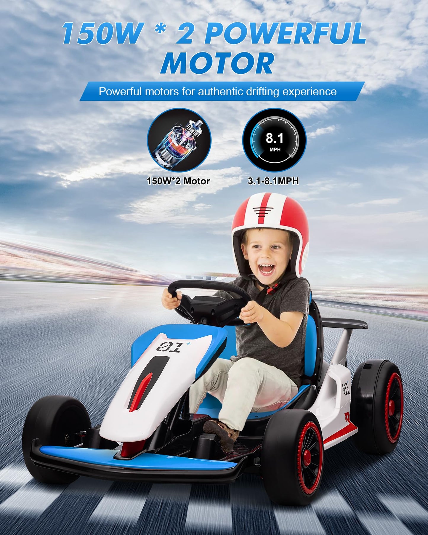 Garveelife 24V Go Kart For Kids 6-12 Year Old,Child Electric Drift Go-Kart With Music Mode,Electric Drifting Go Cart With Powerf