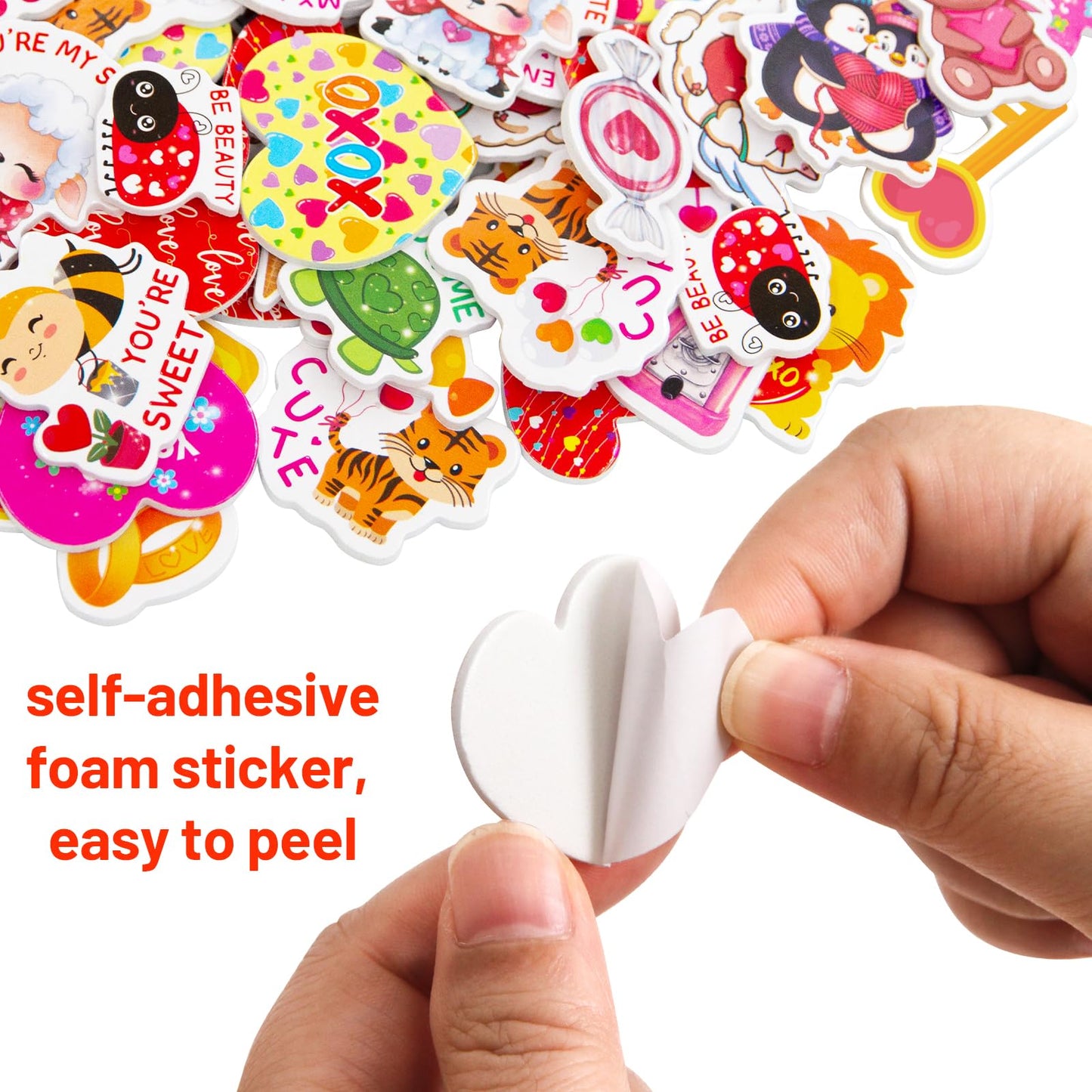Valentines Day Foam Stickers Heart Shaped Dessert Craft Sticker for Scrapbook Party Decoration 200Pcs