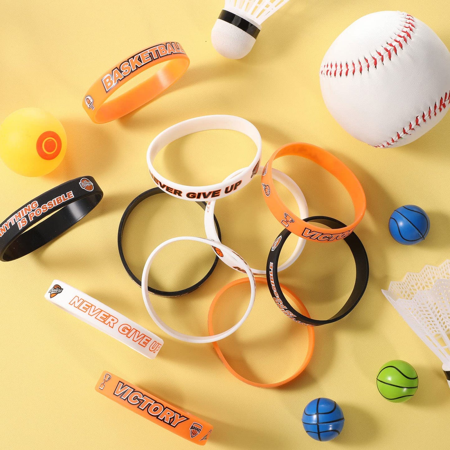 Aoriher 100 Pieces Basketball Bracelet Bulk Basketball Party Favor Motivational Silicone Wristband Inspirational Rubber Bracelet