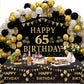 Trgowaul 65Th Birthday Decorations Men Women - Black Gold Happy 65Th Birthday Backdrop Banner, 2 Pcs Birthday Tablecloth, 60 Pcs