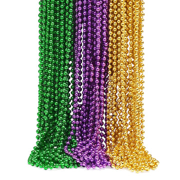 Biubumtu 30Pcs Mardi Gras Beads, Green Purple Gold 33'' Metallic Beaded Necklace Bulk Costume Stuff, Festival Parade Throw Acces