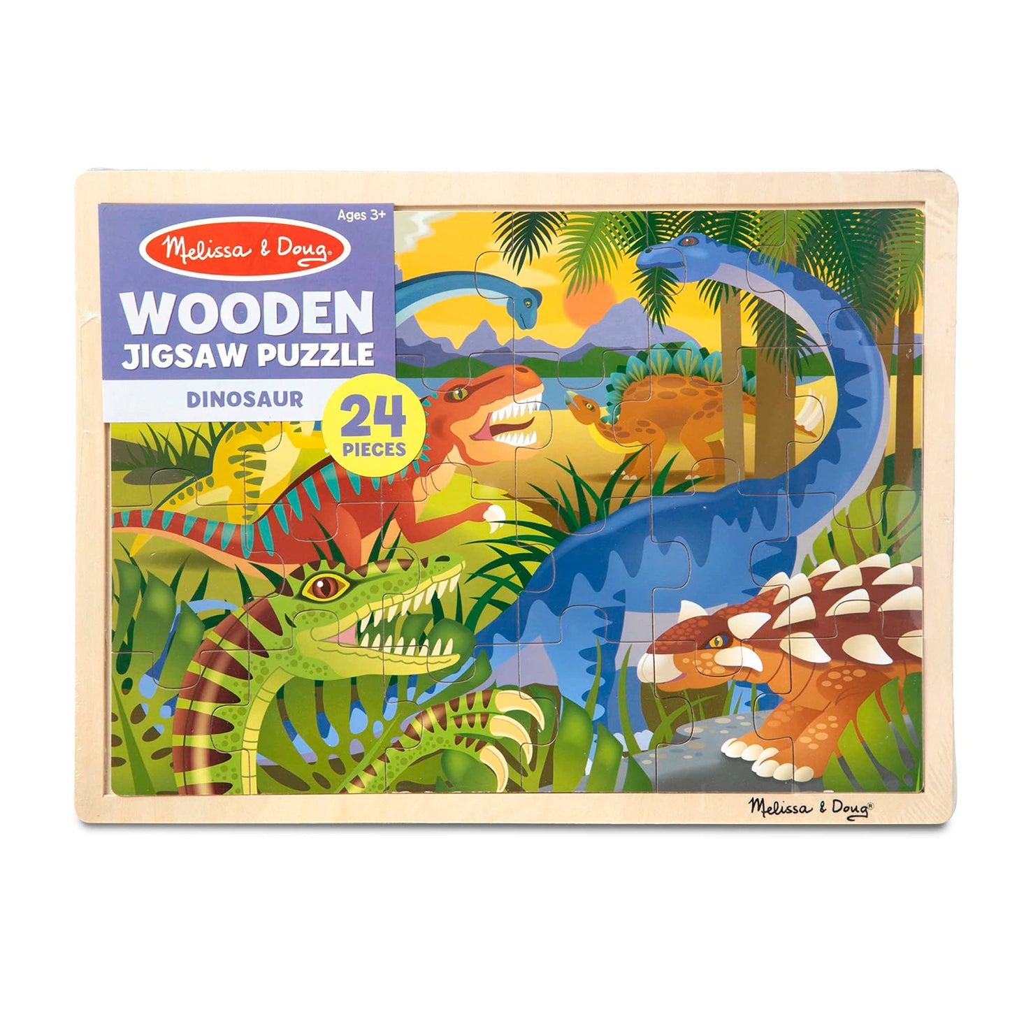 Melissa & Doug Dinosaurs Wooden Jigsaw Puzzle, 24 pcs, Multi-color, 15.7 x 11.7 x 0.4 inches, Model 9066, Includes Storage Tray