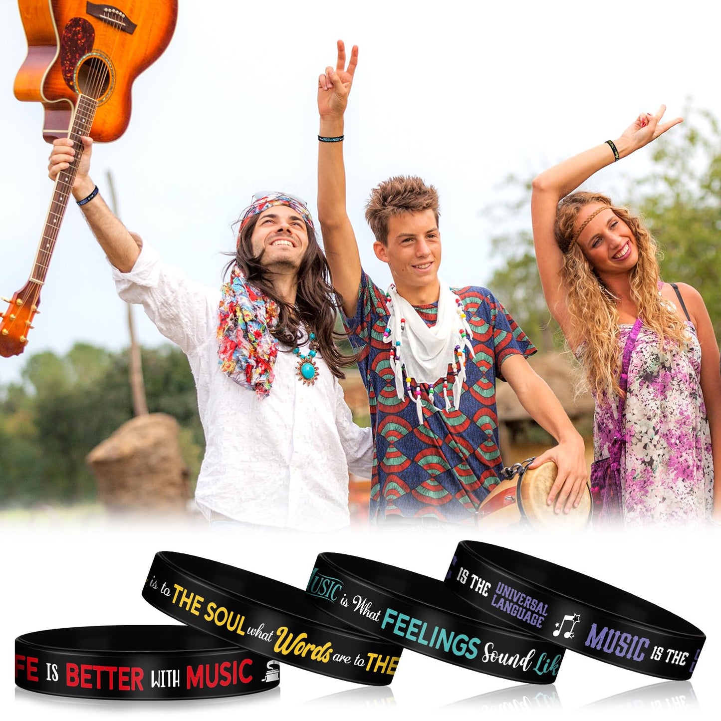 Landical 200 Pcs Music Silicone Bracelets Bulk Rubber Wristband with Inspirational Quote and Piano Notes Music Gifts Musical Eve