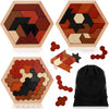 3 Pack Hexagon Wooden Puzzle Wood Russian Blocks Tangram Puzzle Brain Teaser Puzzles Geometric Jigsaw Block Russian Blocks Logic IQ STEM Montessori Toy for All Ages Kid mature-themed Intelligence (Vintage)