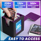 Uaono Card Deck Box With Mtg Commander Display, Deck Case Holds 100+ Double-Sleeved Cards, Trading Card Storage Box Fits Tcg/Ptcg/Sports Card With 2 Dividers, 1 Toploader (Black, Purple)
