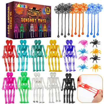 Labeol 36PCS Halloween Stretchy Toys Party Favors Skeleton Bat Pumpkin for Kids Boys Girls Assorted Color Squishy Toys for Happy