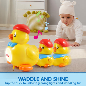 Syncfun Musical Duck Toy With 2 Baby Ducks, Repeats What You Say, Crawling Tummy Time Toy With Light & Music, Early Learning Edu