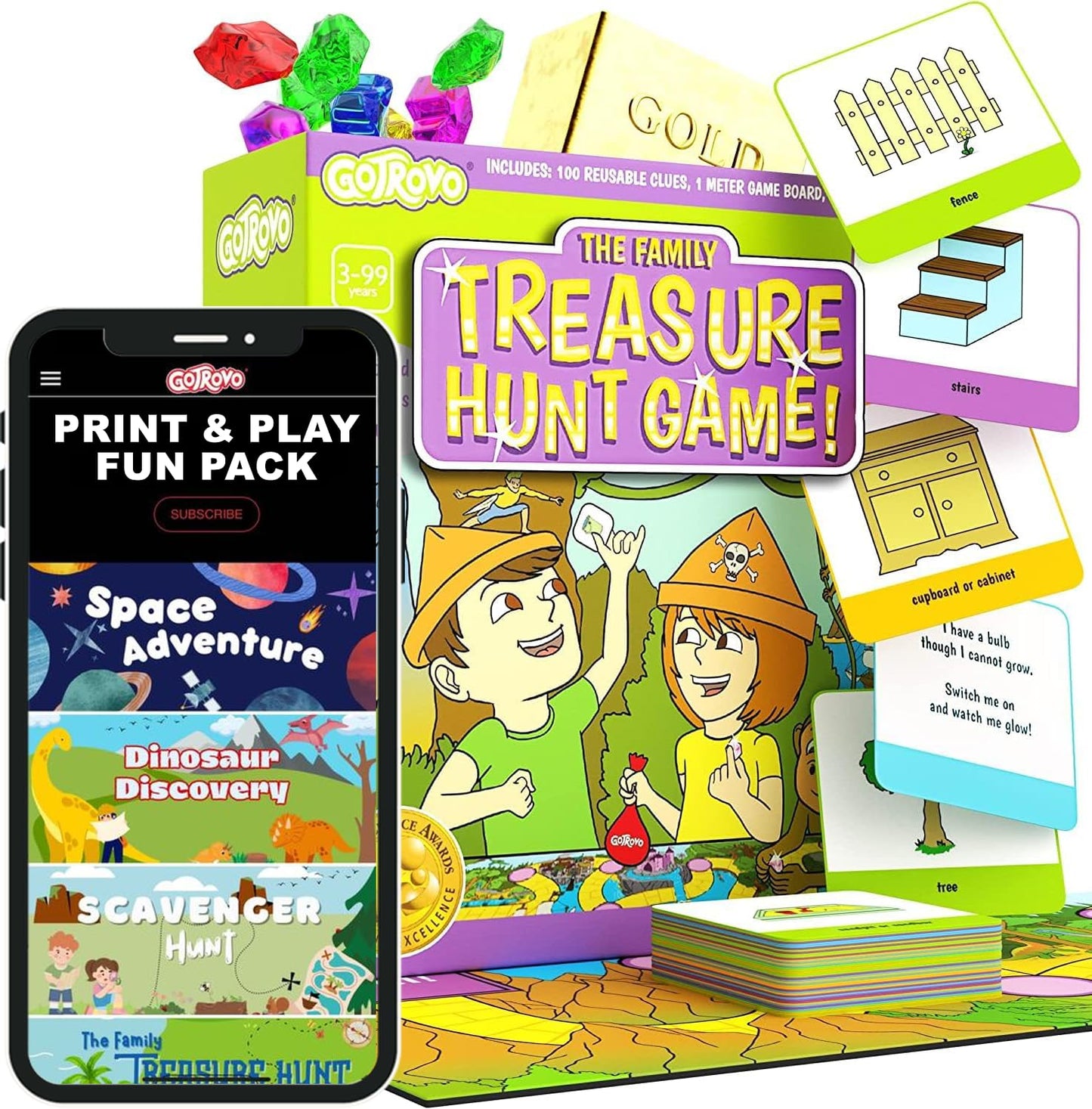 GOTROVO Family Treasure Hunt Game - Indoor Adventure Board Game for Kids 4-8, Multicolor, Medium Size, Solve Clues for Jewels & Reward
