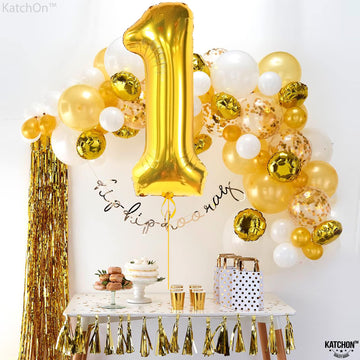 Katchon, Gold One Balloon For First Birthday - 40 Inch | 1 Balloon For 1St Birthday | Number 1 Balloon For 1St Birthday Decorations For Boys | First Birthday Balloons, Wild One Balloons Decorations