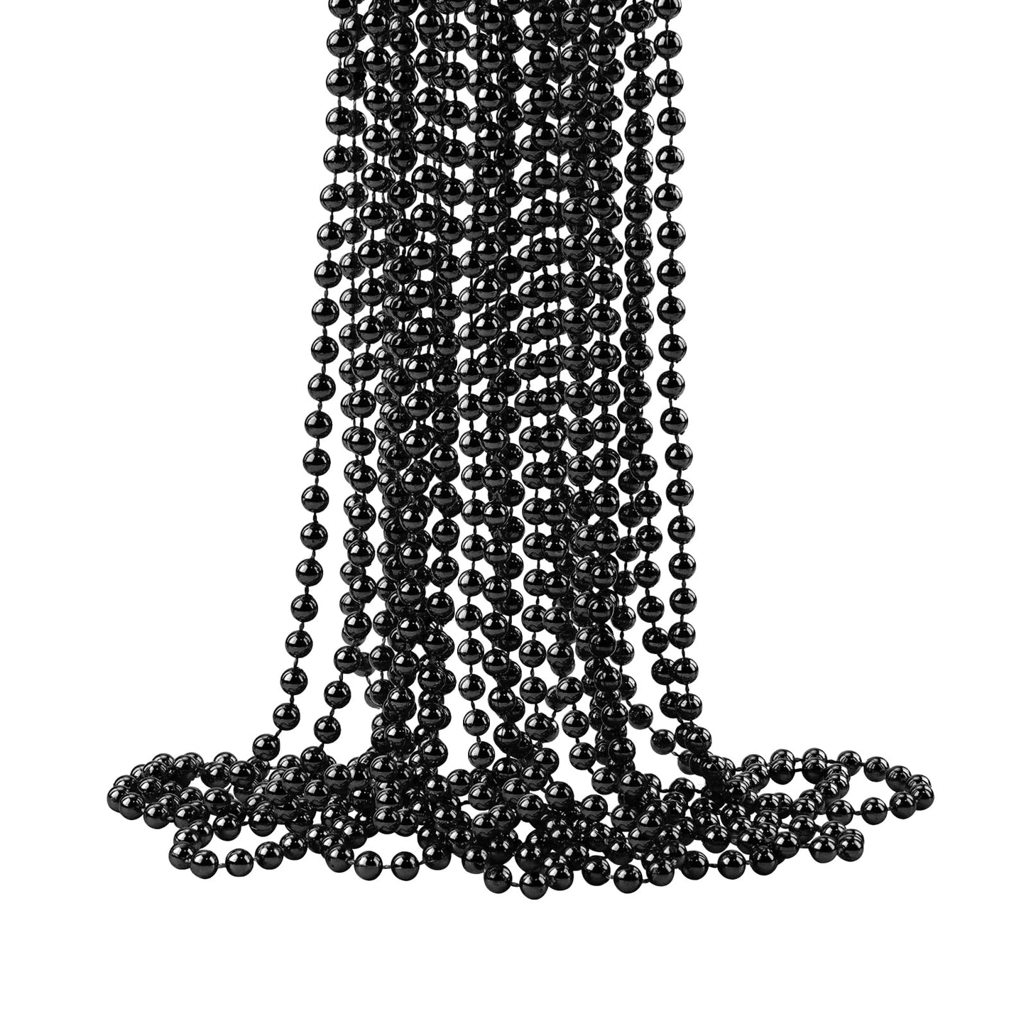 ZZYFGH 33'' 7mm Metallic Black Bead Necklace Bulk, Mardi Gras Round Beaded Necklaces for Party Favors Costume Necklace (12 Pcs)
