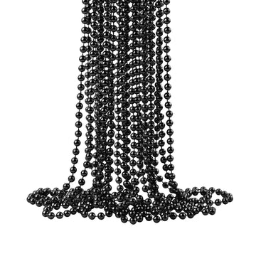 ZZYFGH 33'' 7mm Metallic Black Bead Necklace Bulk, Mardi Gras Round Beaded Necklaces for Party Favors Costume Necklace (12 Pcs)