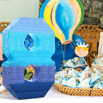 Number 1 2 3 4 5 6 7 8 9 Piñata With Stick Blindfold Confetti, Gradient Blue Piñata For Kids Birthday Party Large Blue Piñata For Boys Girls Birthday Anniversary Decoration Supplies(Number 8)
