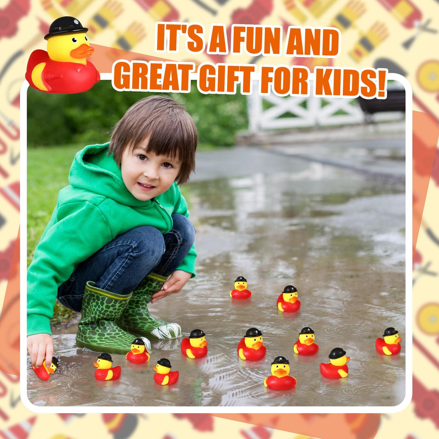 Sotiff Rubber Ducks 2 Inch Cool Rubber Ducky Bath Toy For Party Favors Birthday Party Gifts Beach Summer Bath Tub Pool Toys(48 Pcs,Firefighter Ducks)