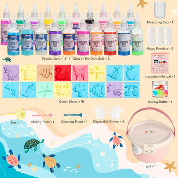 ARTPAR Water Elf Magic Gel Kit - 20 Colorful Gels + 16 Fantasy Molds - Non-Toxic Sensory Toys for Kids - Creative Arts & Crafts