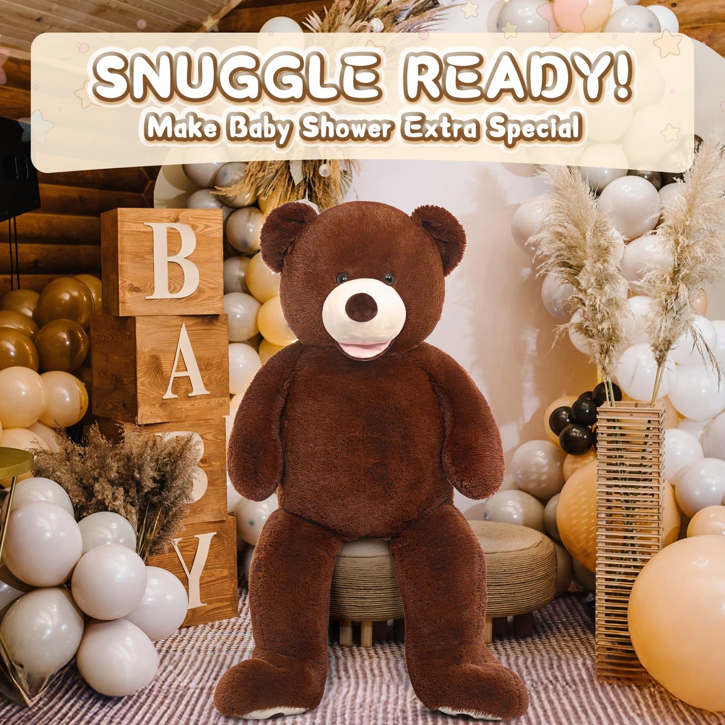 MorisMos Smile Giant Teddy Bear  51inch Large Stuffed Bears with Big Footprints  Big Stuffed Animals Cuddly Plush Gifts for Girlfriends  Boyfriend  Dark Brown