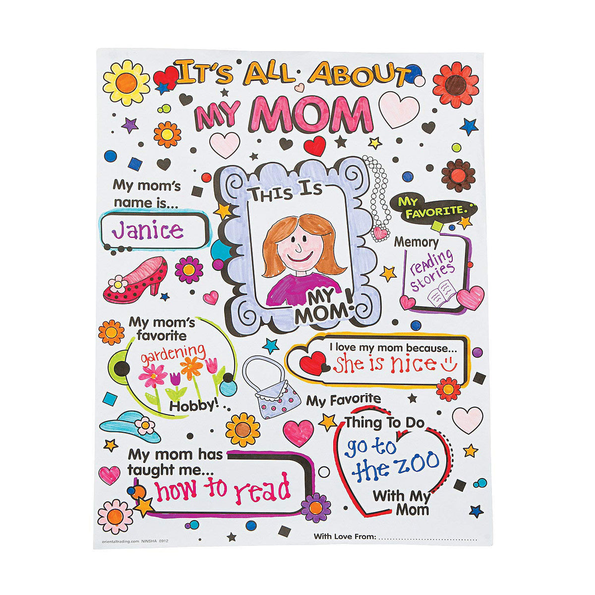 Fun Express Color Your Own All About Mom Poster, 30 Piece Class Pack, Crafts for Mothers Day