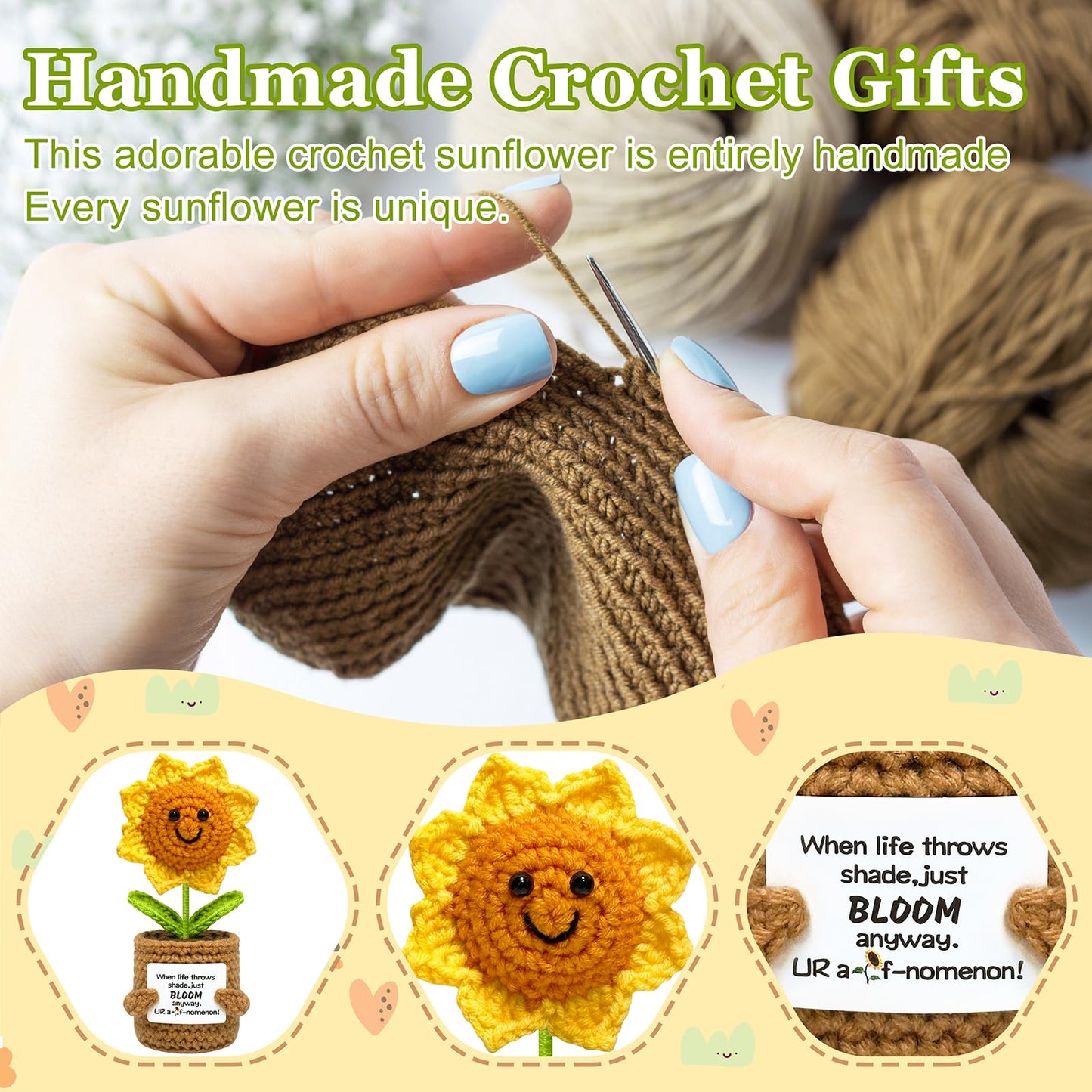 Funny Positive Crochet Sunflower Gifts for Women Men  Emotional Support Gift for Best Friend Coworker Classmate and Sister  Cool Birthday Gift for Teens Girls Boys  Encouragement Gifts for Women Men