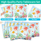 Gisgfim 96Pcs Under The Sea Baby Shower Party Supplies Paper Plates Napkins Ocean Theme Party Tableware Set Ocean Animal Underwa
