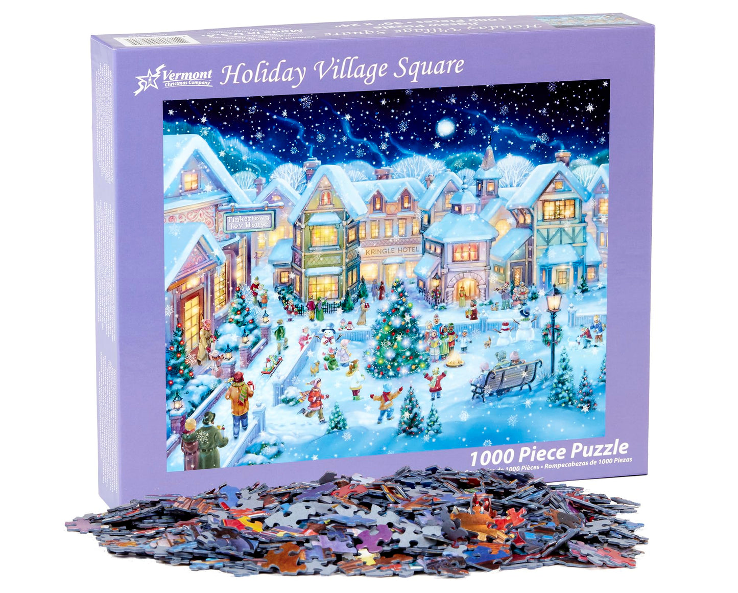 Vermont Christmas Company 1000 Piece Holiday Village Square Jigsaw Puzzle - Copper Material, Model VC132