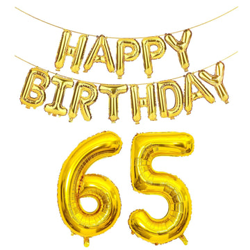 SHUNTAI 65th Birthday Decorations - Gold Jumbo 65 Number Balloons & Happy Birthday Banner, Aluminum Foil for Men Women Party Supplies