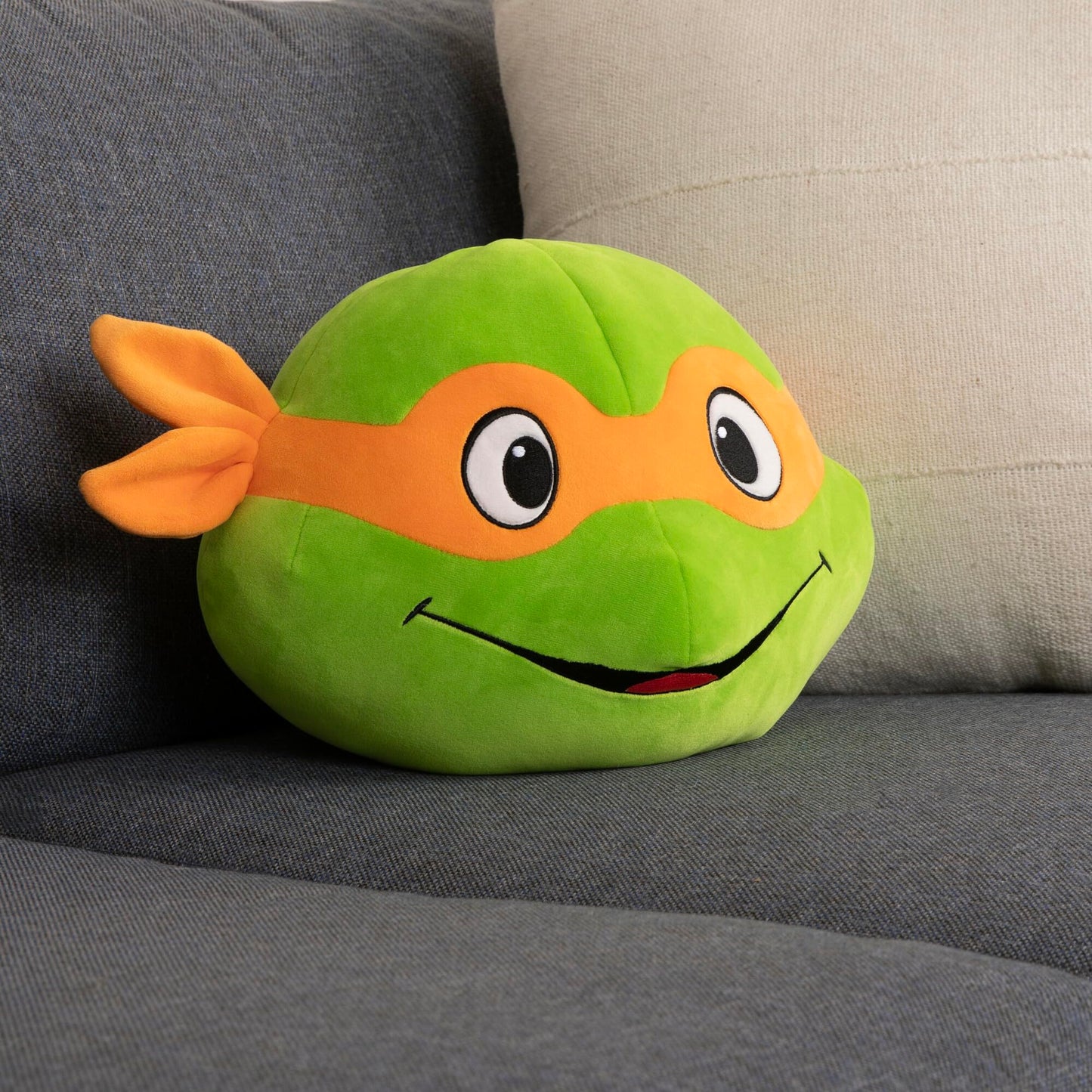 Club Mocchi Mocchi Michelangelo Plush - 15 Inch TMNT Head Toy, Orange, Soft Polyester Collectible
