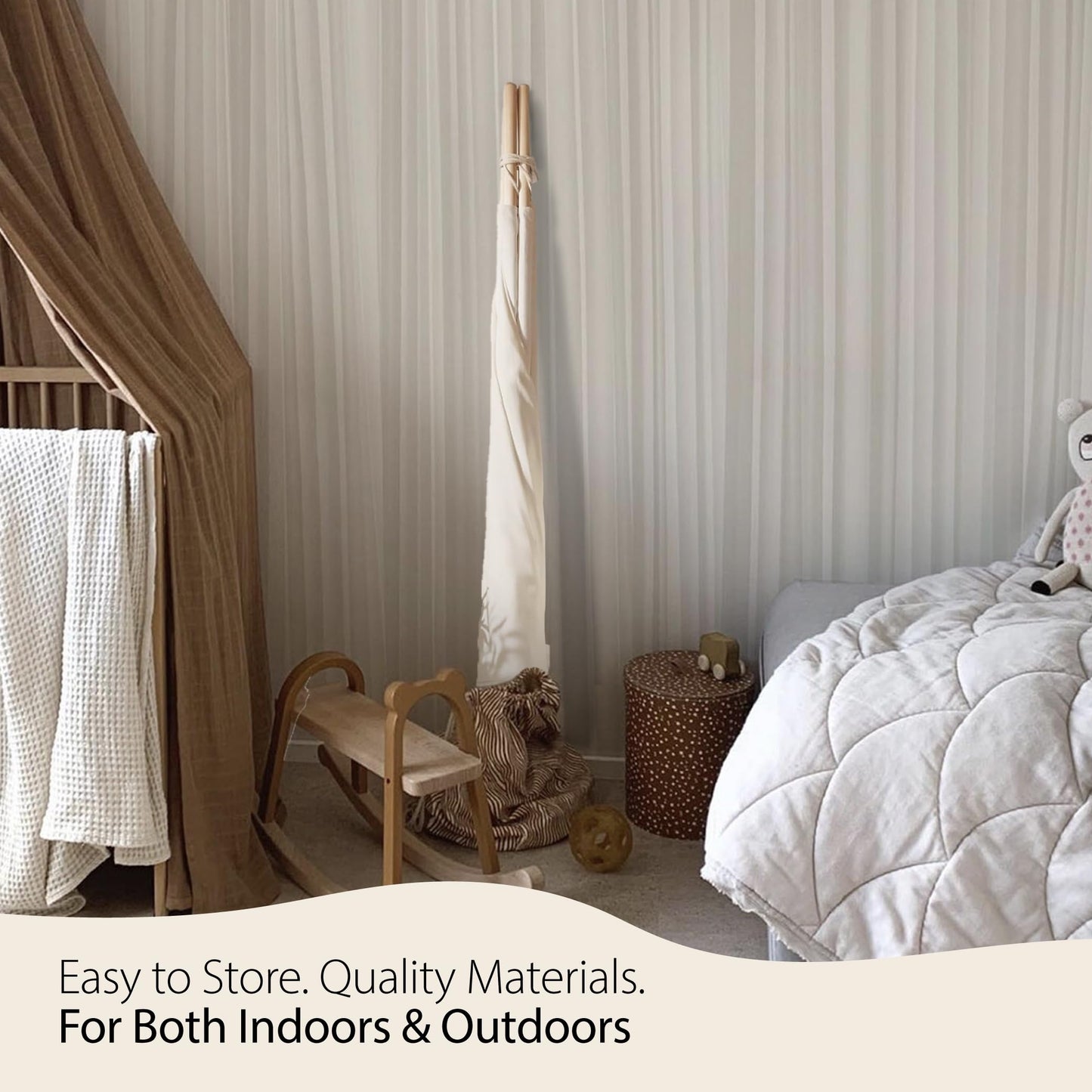 Atlasonix Kids Teepee Tent - 100% Cotton Canvas, Beige, 1.9ft x 1.9ft x 5ft, Model TP_CRM, Indoor Play Tent for