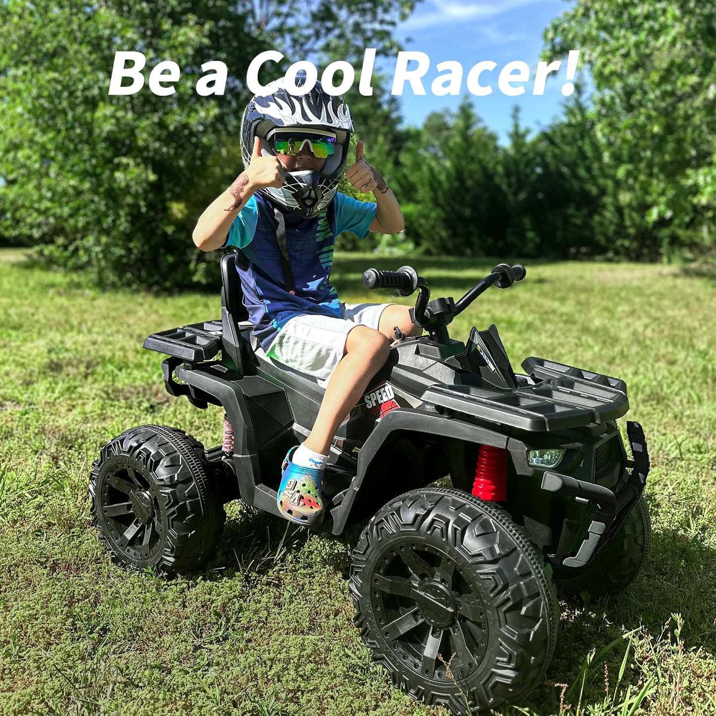 Hikiddo Kids Atv 4 Wheeler, 24V 4Wd Electric Atv Ride On Toy For Big Kid With 2-Seater, 4X200W Motor - Black