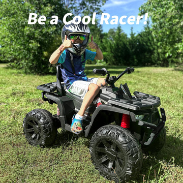 Hikiddo Kids Atv 4 Wheeler, 24V 4Wd Electric Atv Ride On Toy For Big Kid With 2-Seater, 4X200W Motor - Black