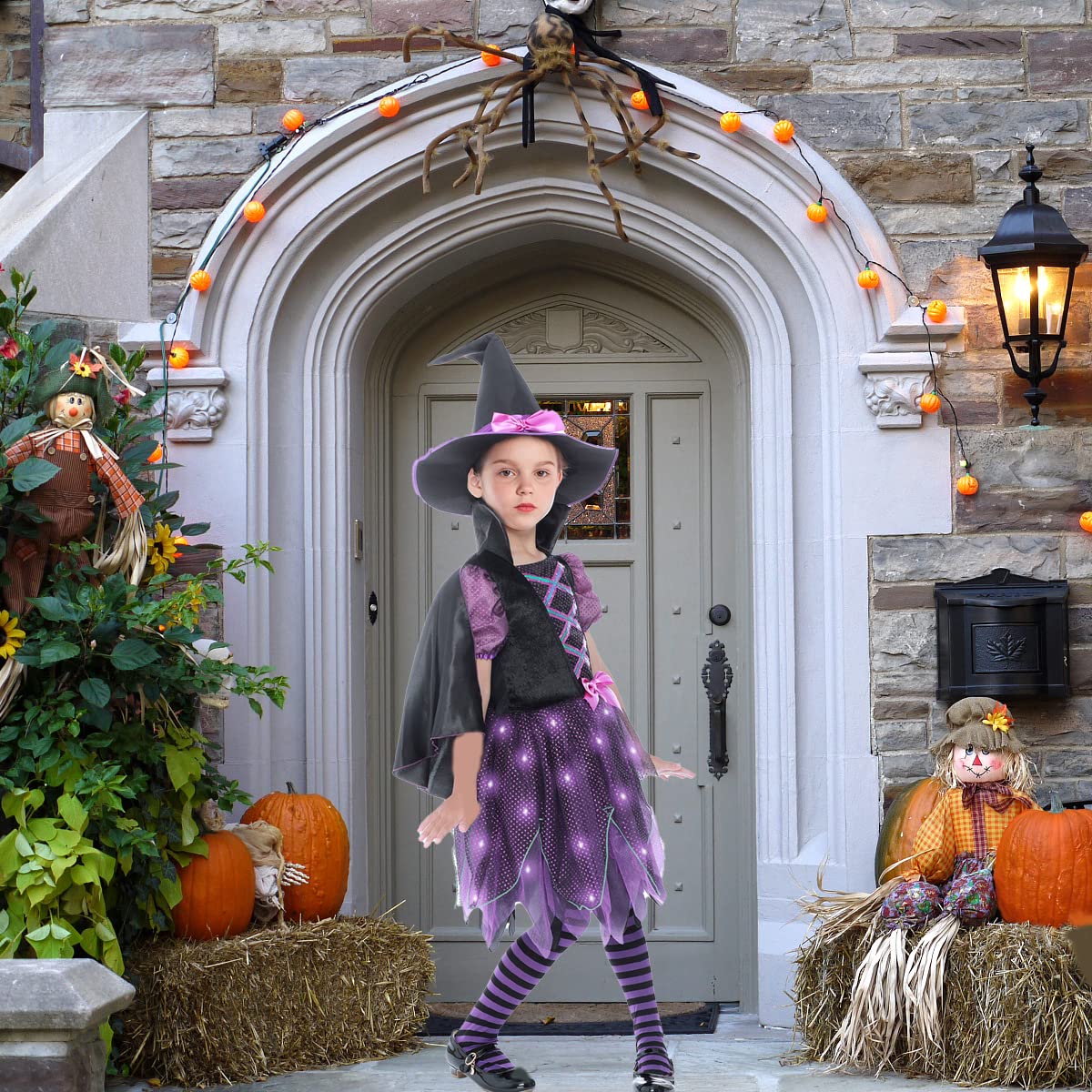 Sincere Party Deluxe Light Up Purple Witch Costume For Girls With Hat 7-8Years
