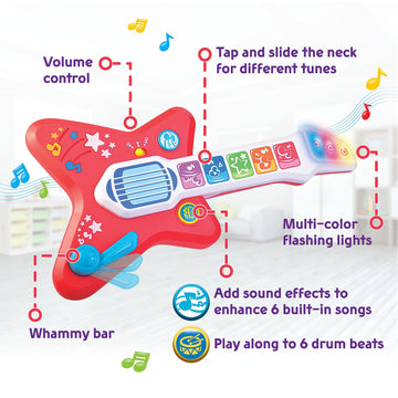 Hap-P-Kid Magic Touch Guitar, Toddler Light Up Music Toy With Volume Control, Infant Touch Sensor Musical Instrument, 3 Modes Of
