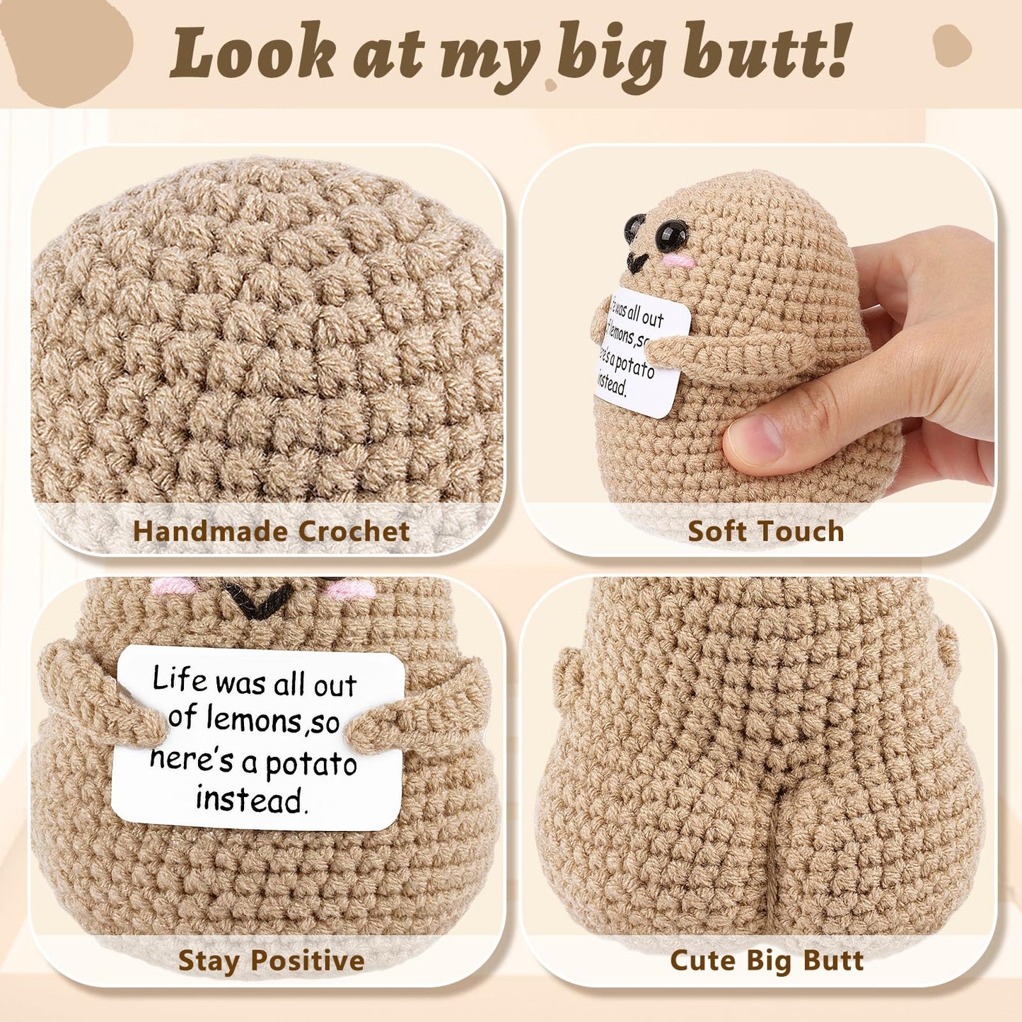 A Aifamy Positive Funny Potato Crochet Positive Big Butt Potato With Positivity Affirmation Card For Hilarious Encouragement Gag