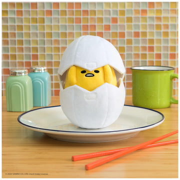 GUND Sanrio Gudetama The Lazy Egg Stuffed Animal, Gudetama in Eggshell Plush Toy for Ages 1 and Up, 5