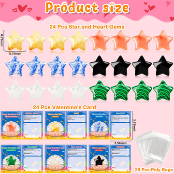 iMopo Valentines Day Gifts for Kids-24 Pack Star Shape Crystal Stones with Valentines Cards Goodie Bags, Natural Love Healing Cr
