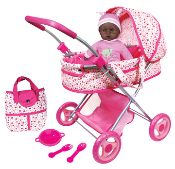 Lissi Deluxe Doll Pram With African American Baby Doll