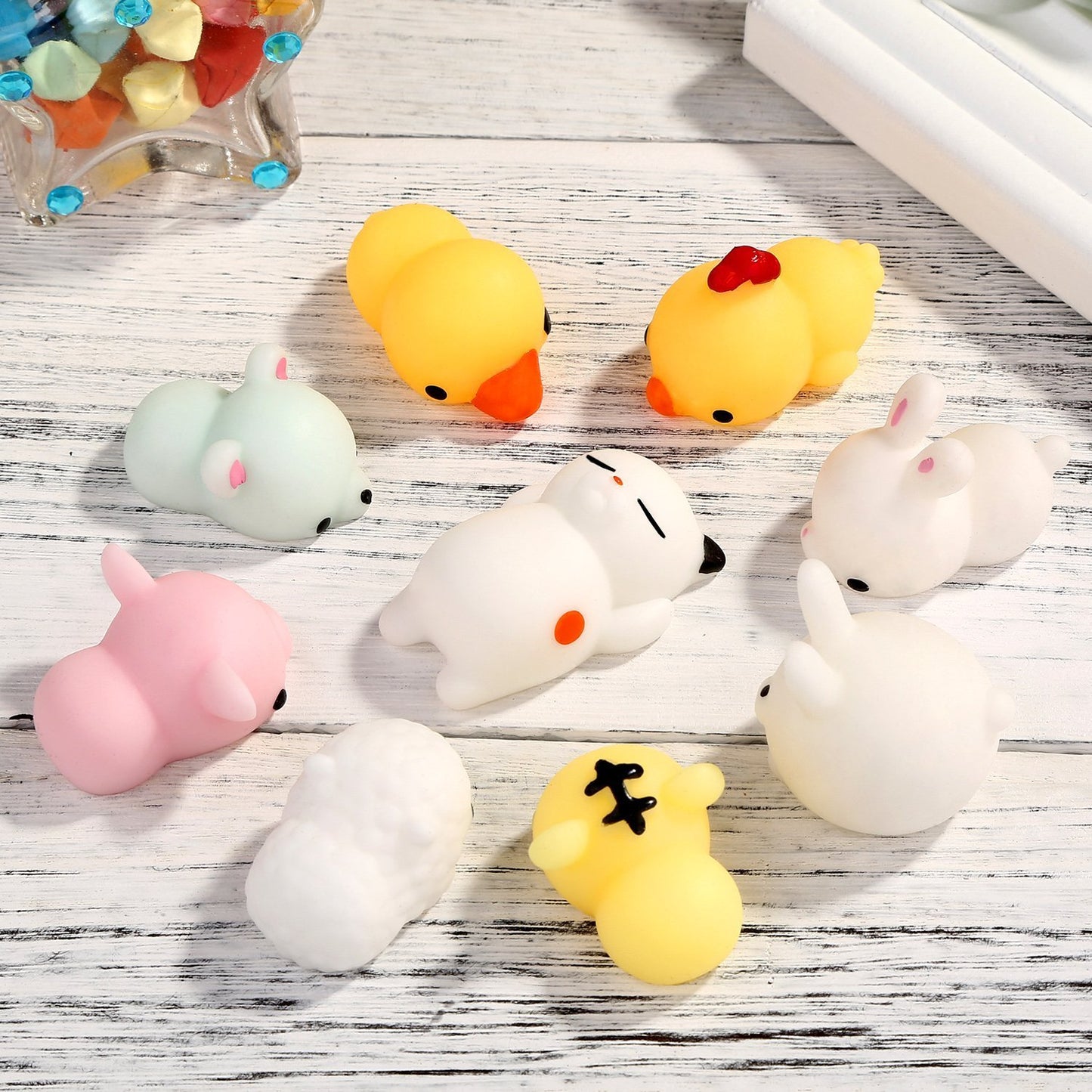 Mochi Squishys Toys, 18PCS Cute Kawaii Squishies Animals Stress Relief Toys for Kids Soft Squeeze Reliever Anxiety Toys Classroo