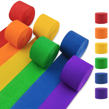 Oun Nana Crepe Paper Streamers 6 Rolls Rainbow Streamers 2.2 Inches 738 Feet, Streamers Party Supplies for Birthday, Wedding, Ba