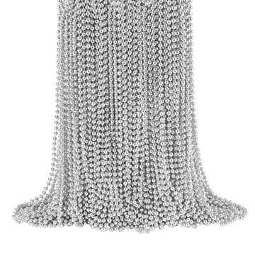 144 Pcs Silver Bead Necklaces, Silver Mardi Gras Christmas Beads Necklaces, 4Th Of July Beads Necklaces, 33'' 7 Mm Silver Party