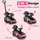 Costzon Push Cars For Toddlers, 3 In 1 Licensed Lamborghini Stroller Sliding Walking Car W/Handle, Armrest Guardrail, Underneath Storage, Horn, Foot-To-Floor Ride On Toy For Boys Girls (Pink)