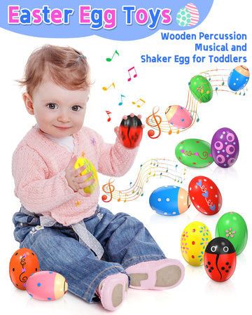 9 Pack Wooden Percussion Musical Shaker, Toddlers Stocking Stuffers 1 2 3 Year Old, Baby Christmas Stocking Easter Basket Stuffe