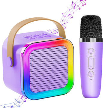 Mini Karaoke Machine For Kids Adults,Portable Bluetooth Speaker, 1-2 Wireless Microphones With Fun Voice Changing Function-Toys 