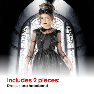 Morph Kids Gothic Witch Costume For Girls - Black Witch Dress For Kids - Spooky Halloween Outfit For Girls, Small
