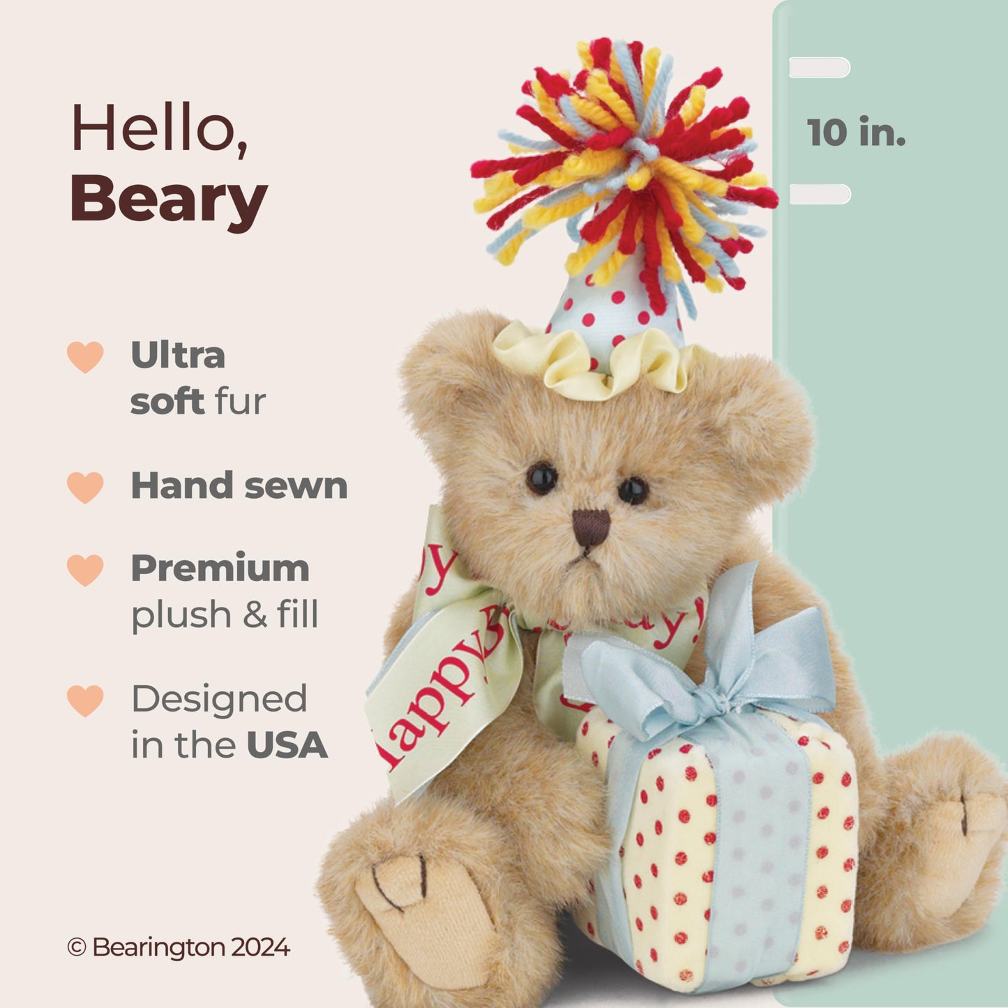Bearington Happy Birthday Plush Suffed Animal Teddy Bear, 10'