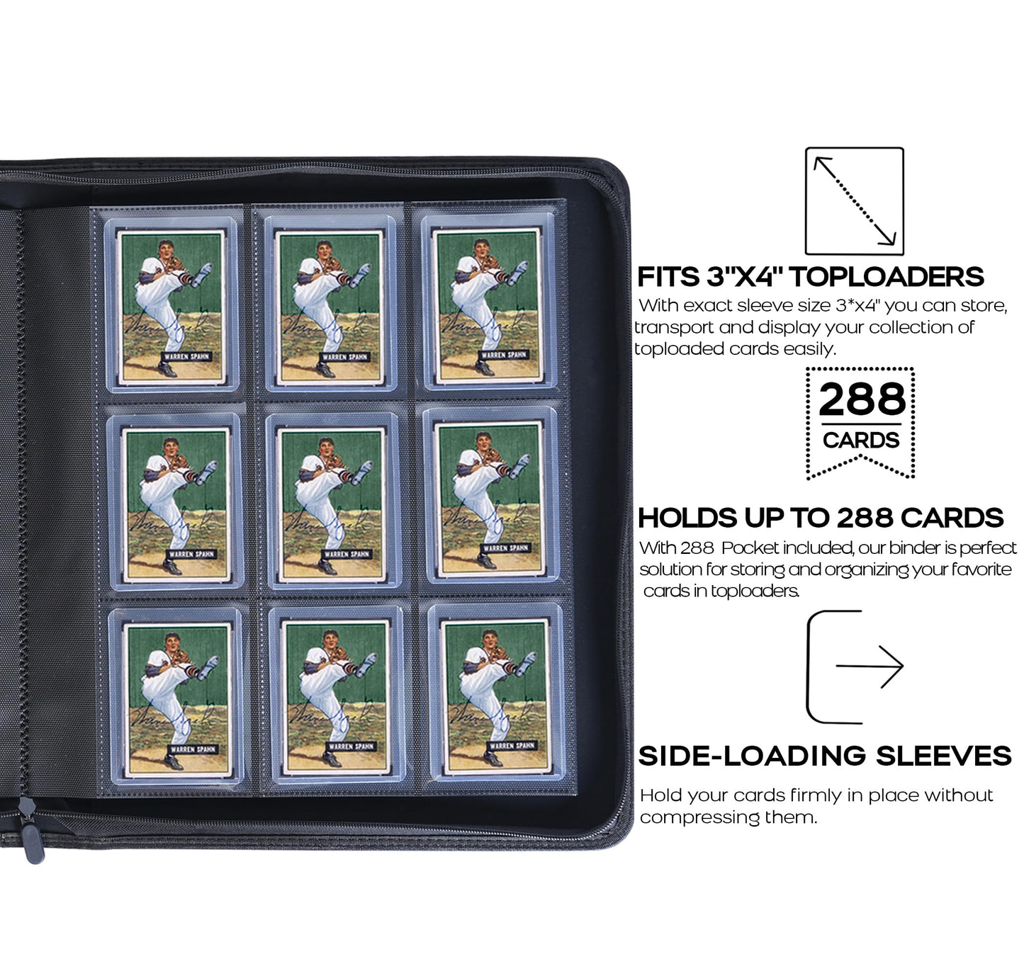 D DACCKIT Toploader Binder  Holds 288 Top Loaders - 9-Pocket Top Loader Binder for 3 x 4 Rigid Card Holders for Trading Cards or Sports Cards  Model A - Blackish Green