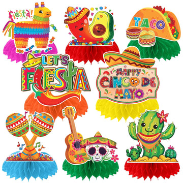 JULMELON 8PCS Cinco De Mayo Party Decorations, Mexican Fiesta Table Decorations Honeycomb Centerpiece for Mexican Theme Taco Par