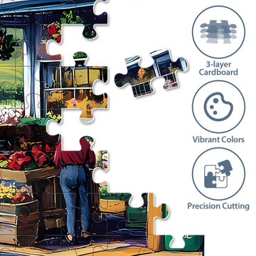 500 Piece Puzzles for mature-themeds  Sunflower Field with Car House & American Flag Jigsaw Puzzles 20.5 x 15 in  Relaxing Country Jigsaw Puzzle  Challenging Puzzle Perfect Game Gift for Holidays & Family Fun