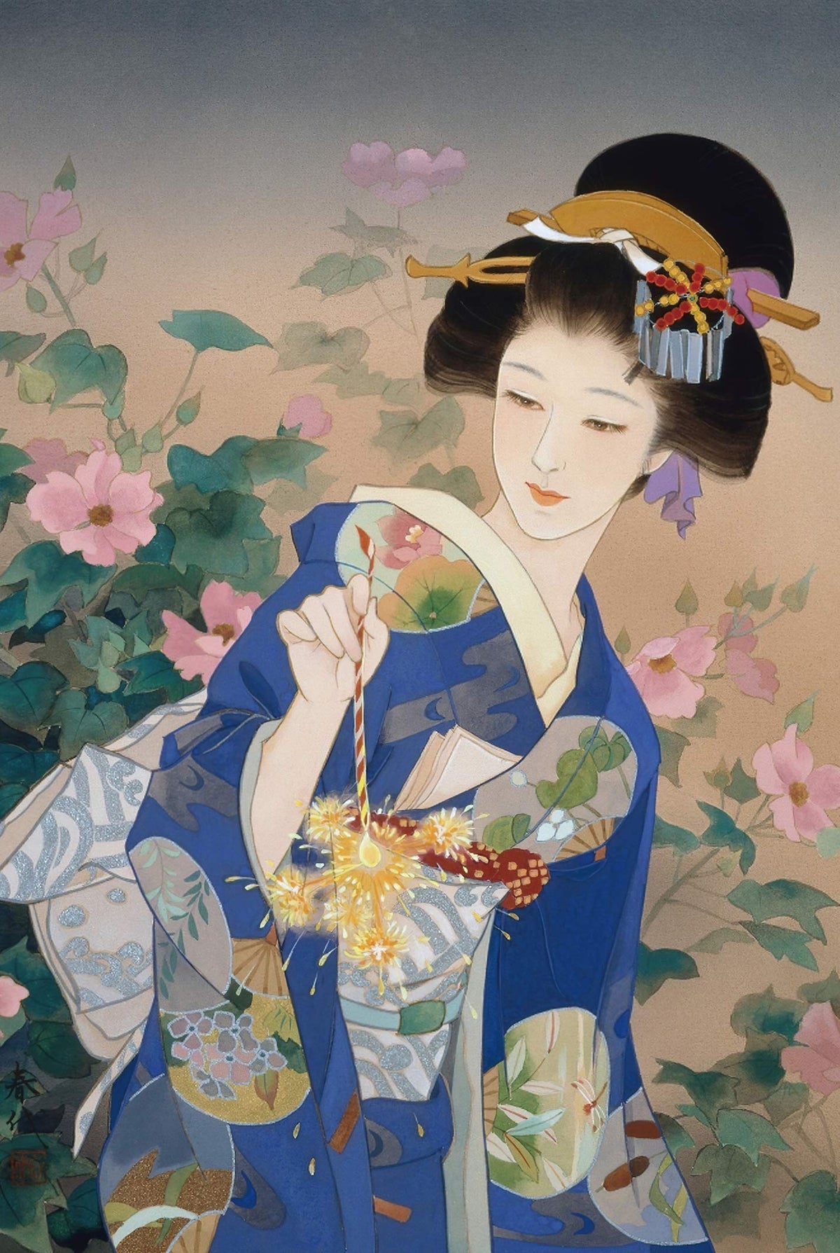 Funnybox Blue Kimono Beauty Paintings By Haruyo Morita Wooden Jigsaw Puzzles 1000 Piece For Teens And Family