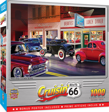 Masterpieces - 1000 Piece Jigsaw Puzzle, Route 66 Phils Diner, Fun For Adults, Family, Kids, 19.25'' X 26.75''